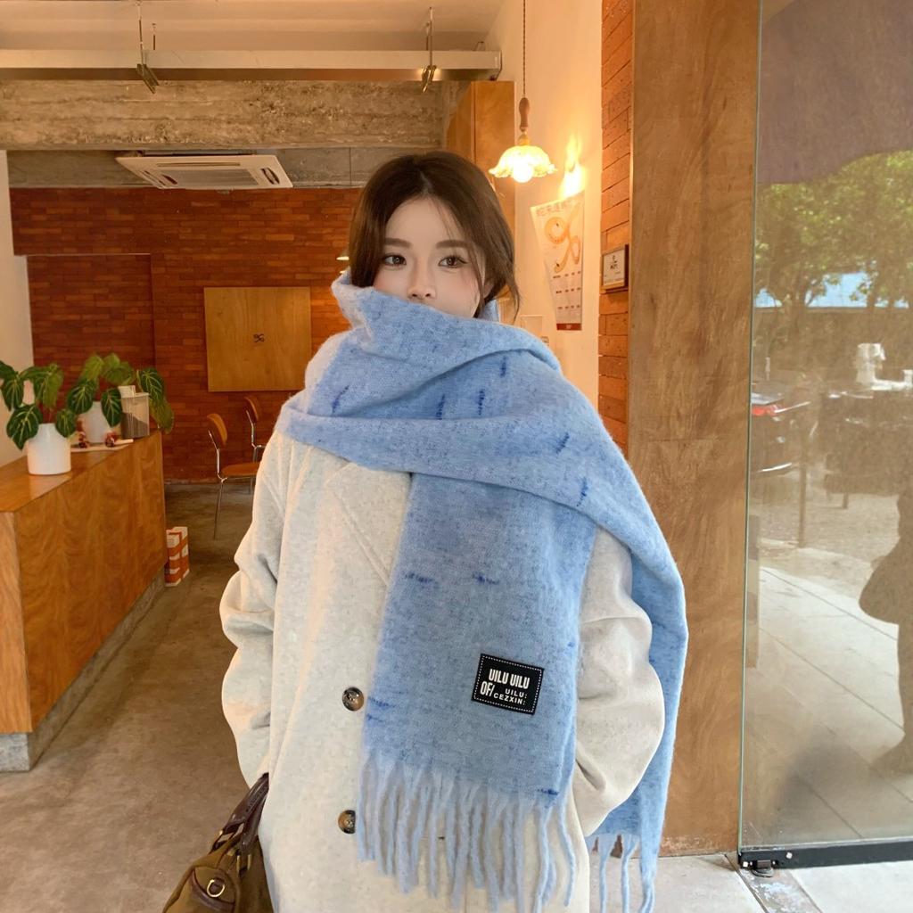 Imitation knitted scarf Korean soft waxy fringed scarf shawl imitation cashmere autumn and winter warm skin-friendly white scarf