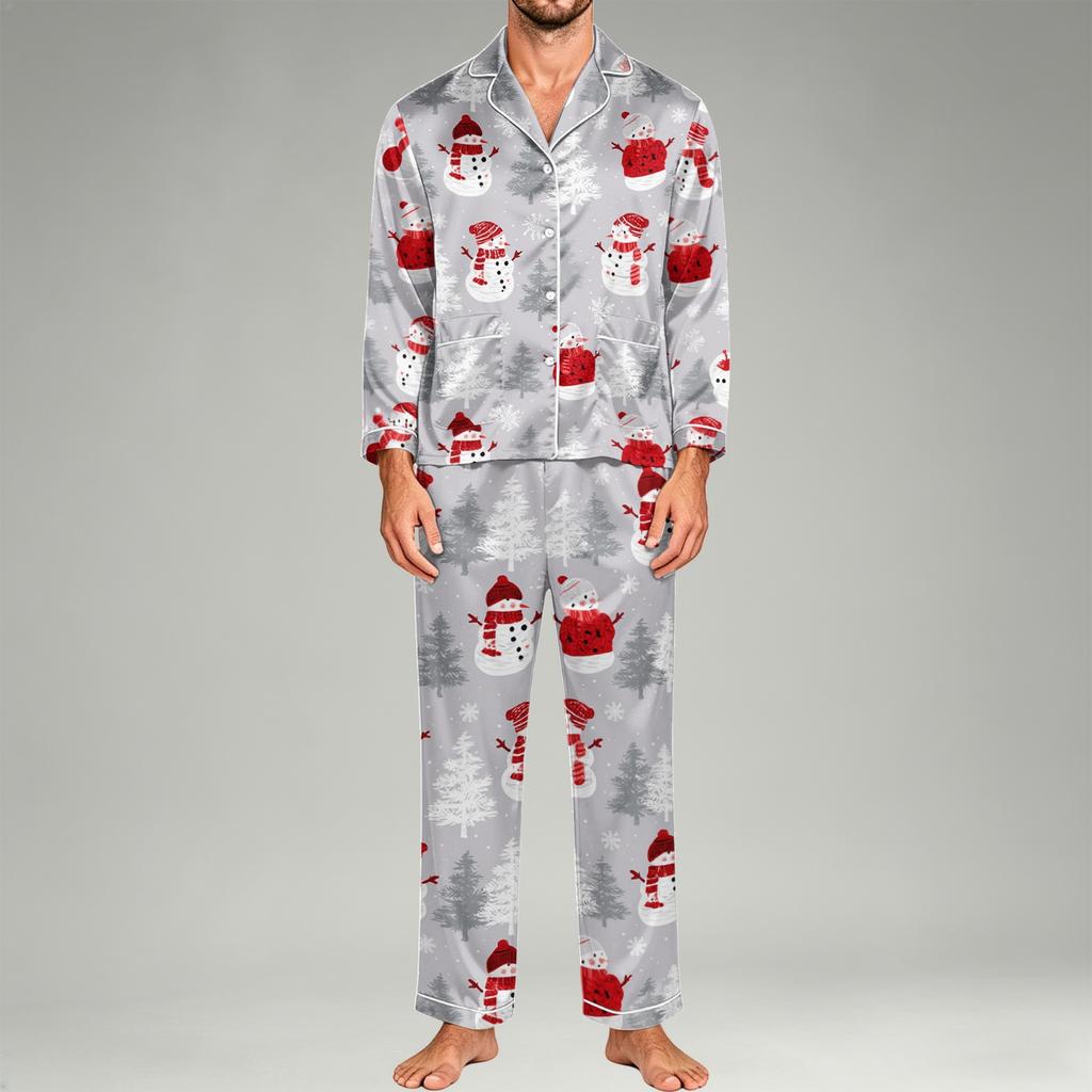 Men's Long Sleeve Button-Down Pajama Set, 2-Piece Sleepwear Loungewear with Pants for Home and Bedtime