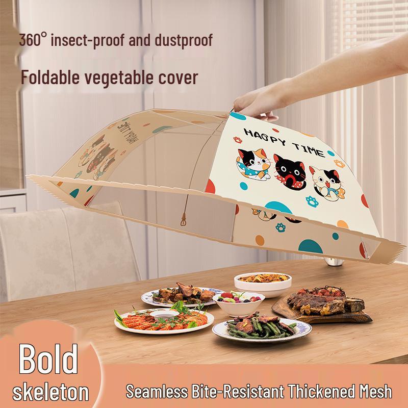 Foldable Round Food Cover: Large Anti-Mosquito Net for Dining Table and Leftovers Three Little Cats - Round Medium 70cm
