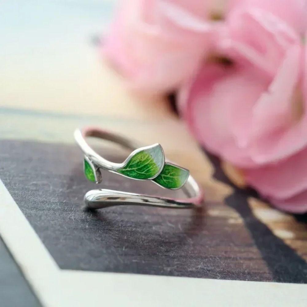 Adjustable Leaf Opening Ring Irregular Women's Ring Fashion Enamel Leaf Ring  Party