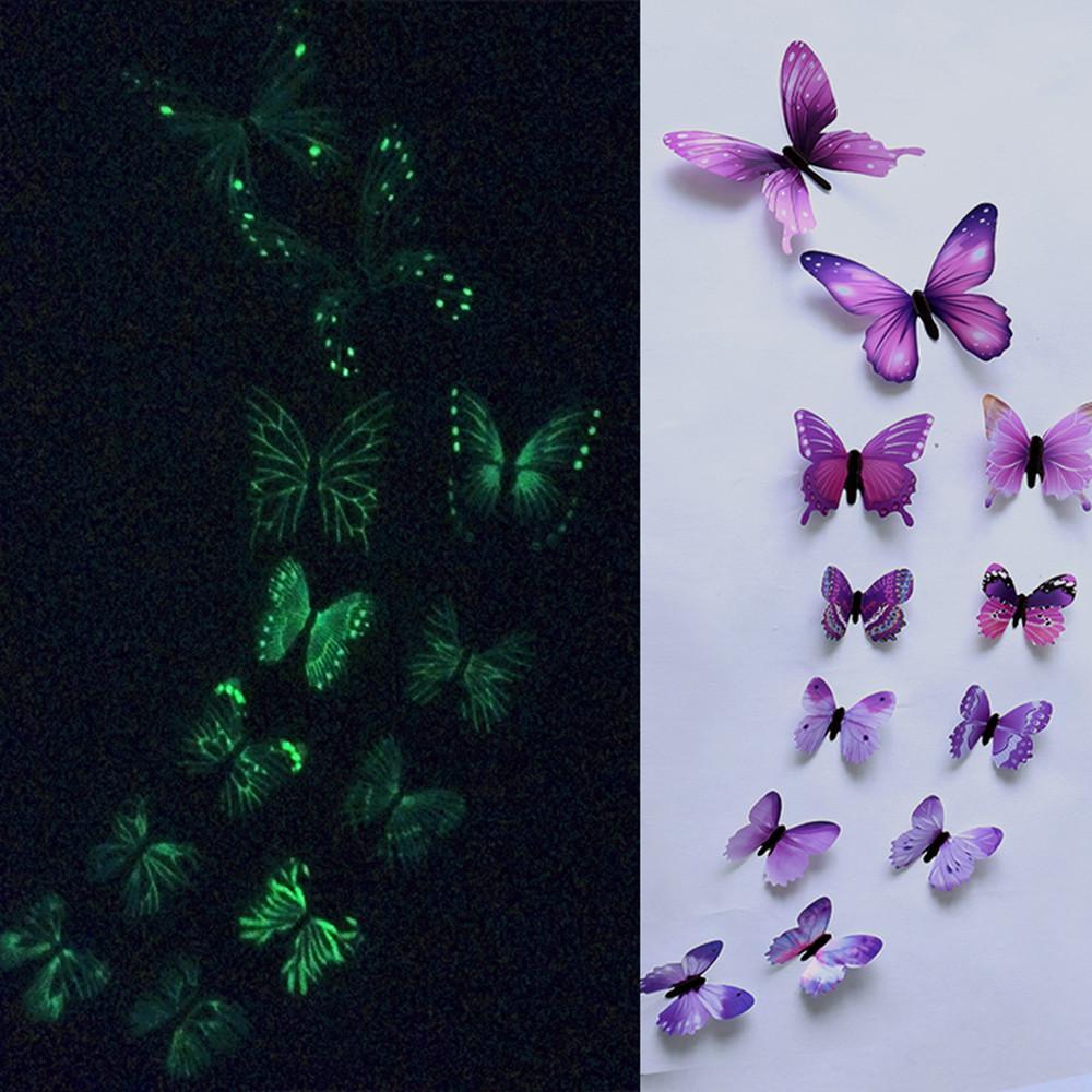 Glowing Butterfly Wall Sticker Decor 10cm(2pcs) 8cm(2pcs) 6cm(8pcs) Total 12pcs