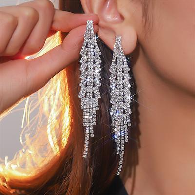 Hochwertige lange Quastenohrringe mit Vollbesatz aus Diamanten für Damen, luxuriöse Brautohrringe