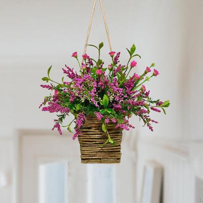 Hanging Basket Wreath Door Hanger Floral Welcome Sign for Garden Indoor Party Festival