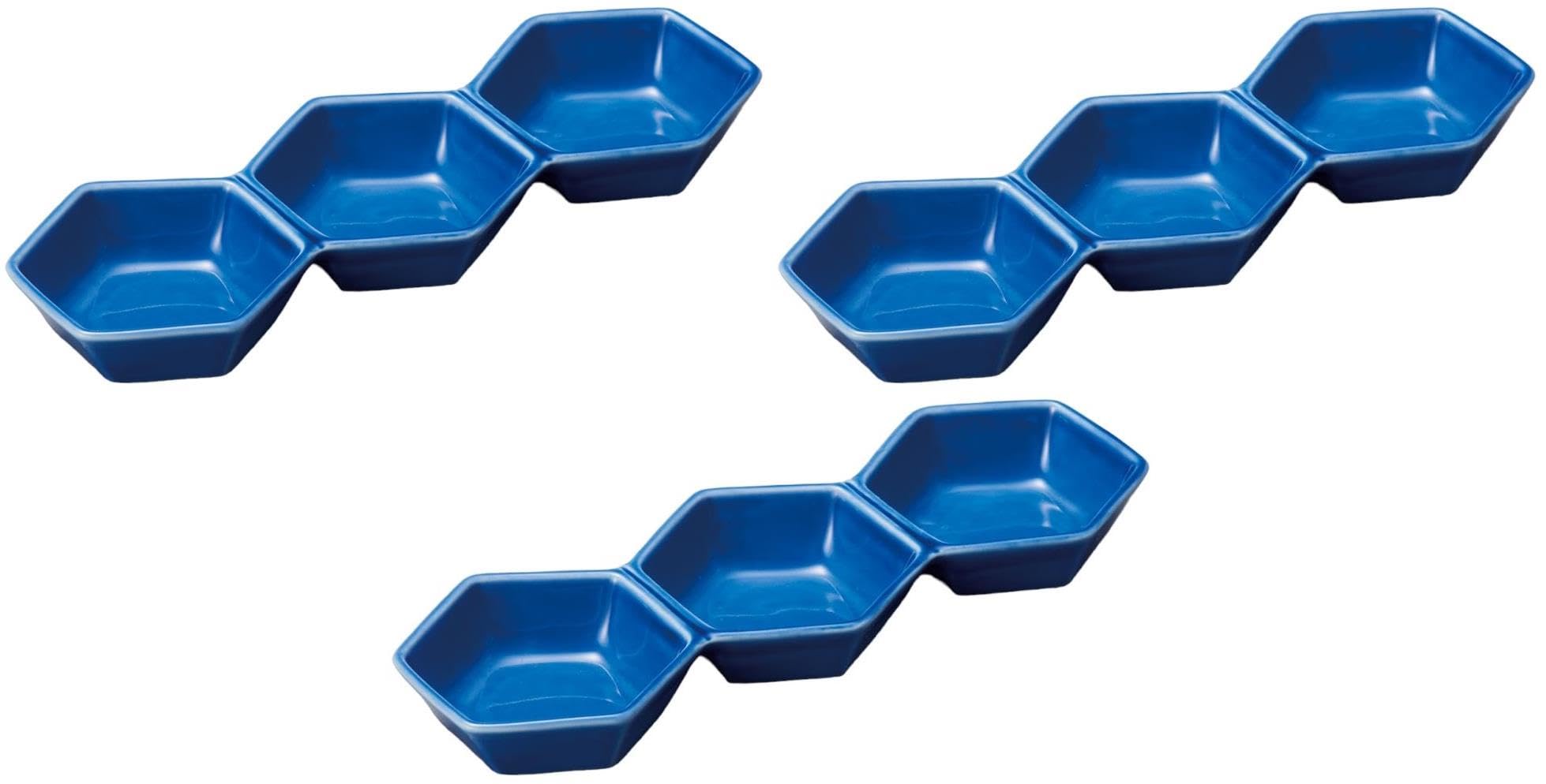 

Набор из 3 синих шестиугольных тройных тарелок для приправ [20,7 7,5 2,5 см] синий