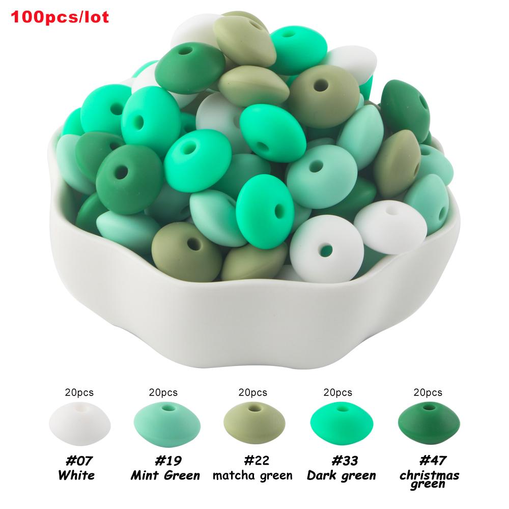 100Pcs 12mm Silicone Lentil Beads Round Spacer Beads Silicone Abacus Bead DIY Bracelet Necklace Handmade Jewelry Accessories 100pcs