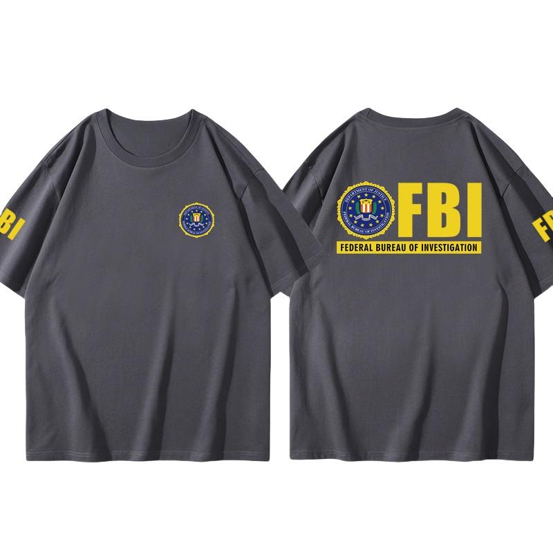 25 Plus Size Cotton Fbi Letter Printed T-shirt Military Style Cotton Jacket Short Sleeved Half Sleeved Casual Round Neck T-shirt