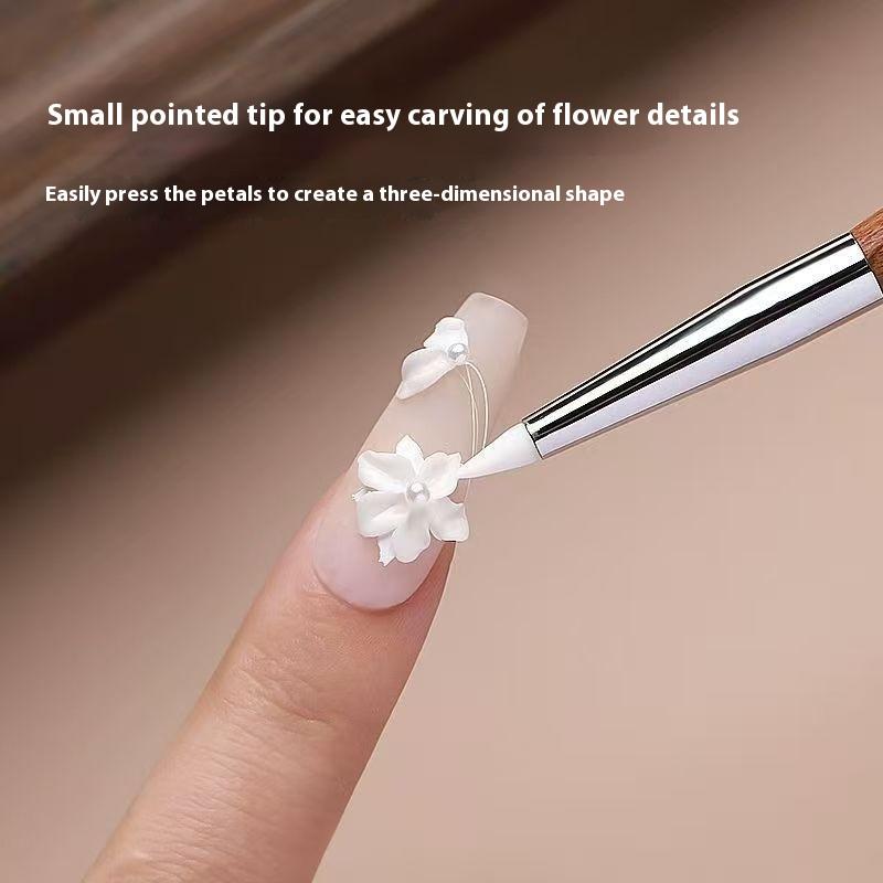 Multifunctional Sandalwood/Acrylic Double Headed Nail Art Brush Carving Flower Painting Pen Mixing Pen Diy Manicure Tool