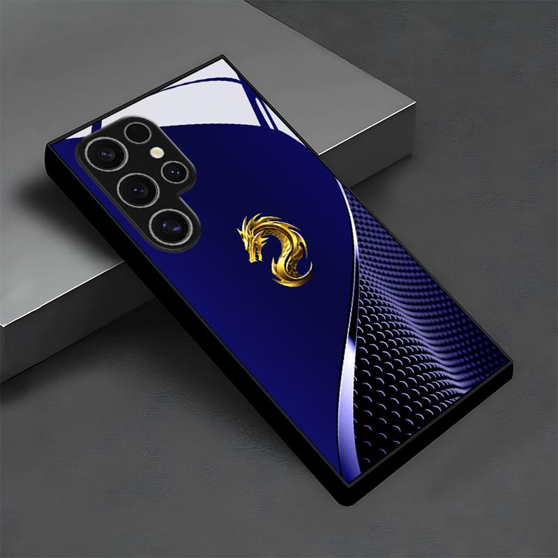 Creative Golden Dragon Head Dark Texture Pattern Glass Phone Case for GalaxyS26 S25 S24 S23 Ultra S22+ S22 Ultra S21