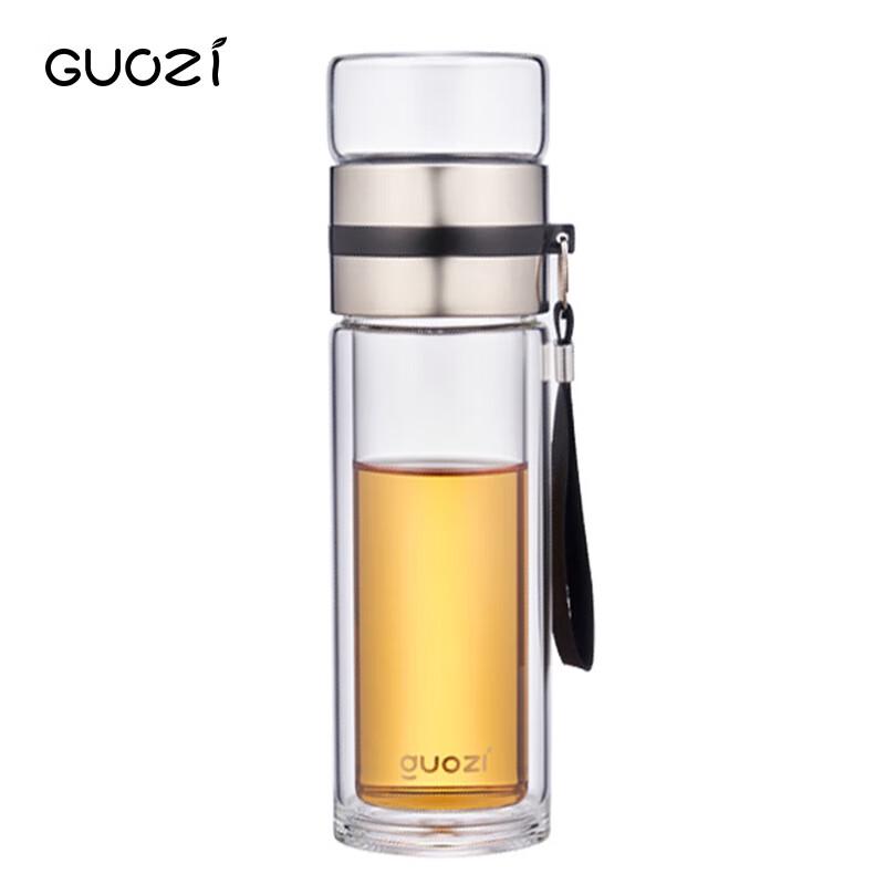 GUOZI Mingdao GZ-S74 Double-Layer Glass Tea Infuser Mug 400ml (300ml Lower, 100ml Upper)