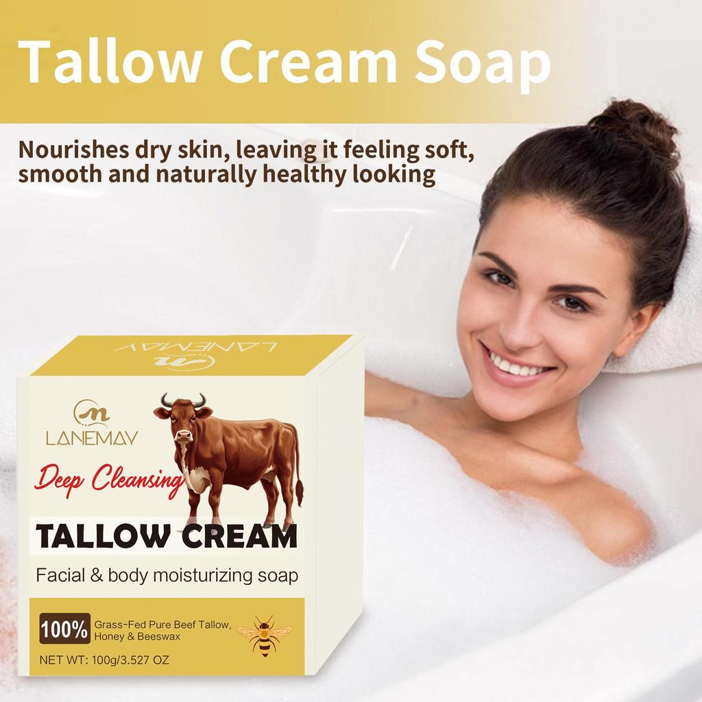 Tallow Cream Soap-Deep Cleansing Facial & Body Moisturizing Soap,Nourish Dry Skin, Lock in Hydration-Suitable for all Skin Types,100g