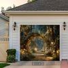 2D Fantasy Garden Tapestry Enchanted Forest with Stone Path & Glowing Lights Wall Art