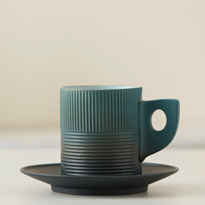 Gradual Change Ceramic Coffee Cup and Saucer Set High Value Afternoon Tea Cup Retro Rough Pottery Mug Latte Cup