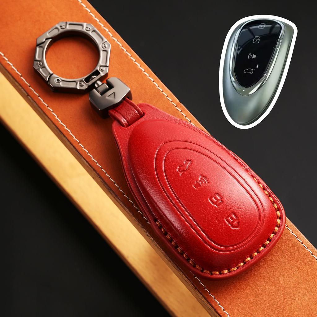4 Botton Genuine Leather Auto Key Fob Remote Cover Case Fit For Wey Mocha Coffee 01 Tank 300 Tank300 Coffee01 Coffee1 Key Ring Auto Accessories
