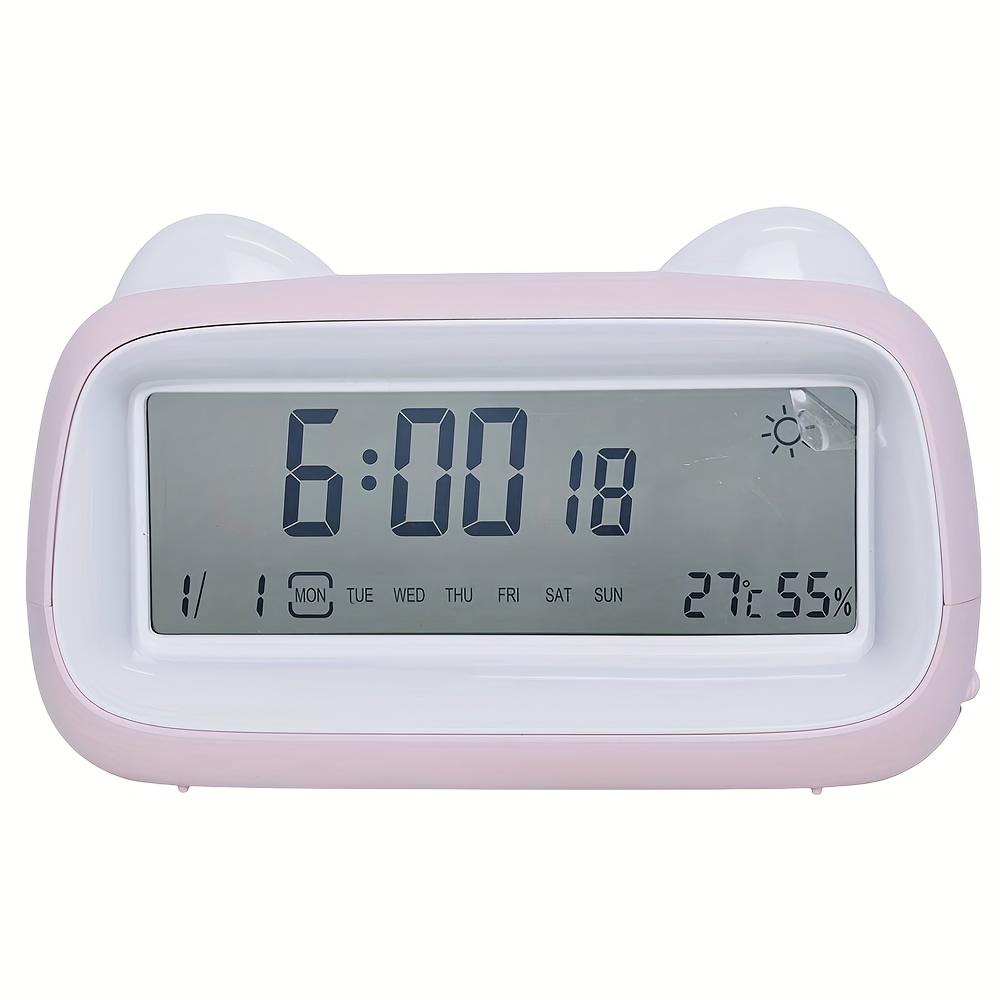 

Современный светодиодный будильник-кошка с бесшумным режимом, цифровой дисплей для времени, даты, температуры, дизайн мультяшной кошки, питание от батареек ААА, идеально для домашнего декора, розовый