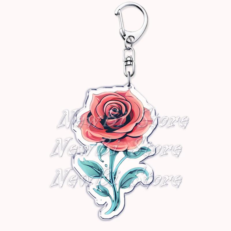 Romantic Pink Rose Flower Keychains Sunflower Red Love Keyring for Accessories Bag Key Chain Ring Jewelry Lovers Friends Gift