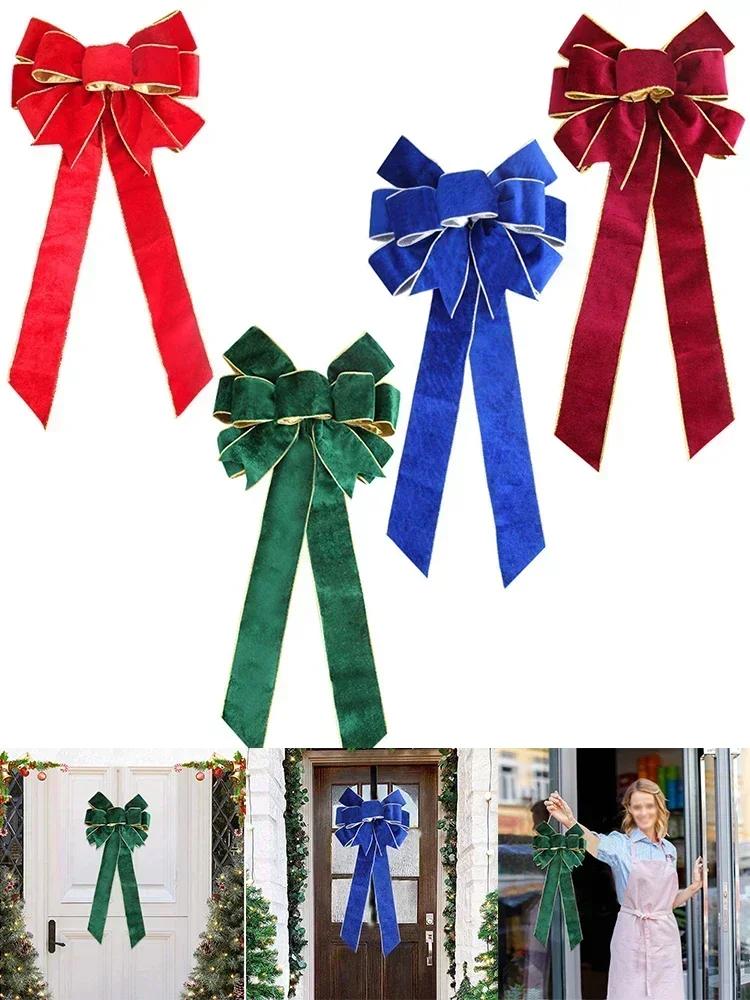 1Pc Christmas Flannelette Bow Blue Green Red Burgundy Flannelette 27 * 60 Cm Big Bows For Shopwindow Wedding Party Decorations