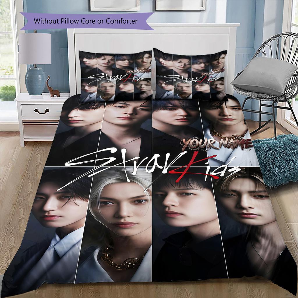 Custom Name Stray Kids Mystery Bedding,Quilt Set Quilt Cover Pillowcase Home Birthday Gift (1 * duvet cover + 2 * pillowcase, without core)
