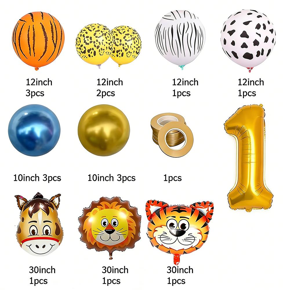 0-9 Years Old Birthday Party Balloon Set Children Tiger Lion Donkey Animal Aluminum Foil Balloons Jungle Theme Ballon Decoration