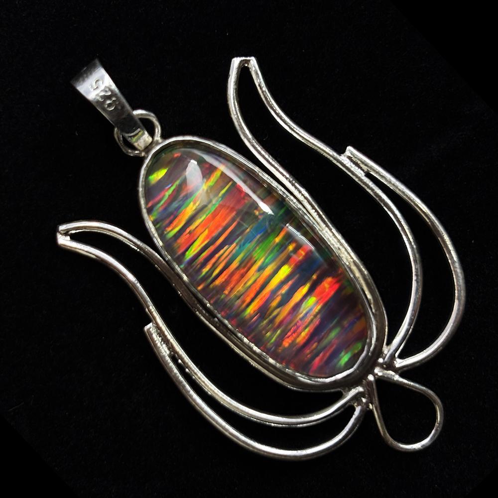 Natural Opal Pendant Oval Cut Certifeid 925 Sterling Silver 39 ct October Birthday Birthstone