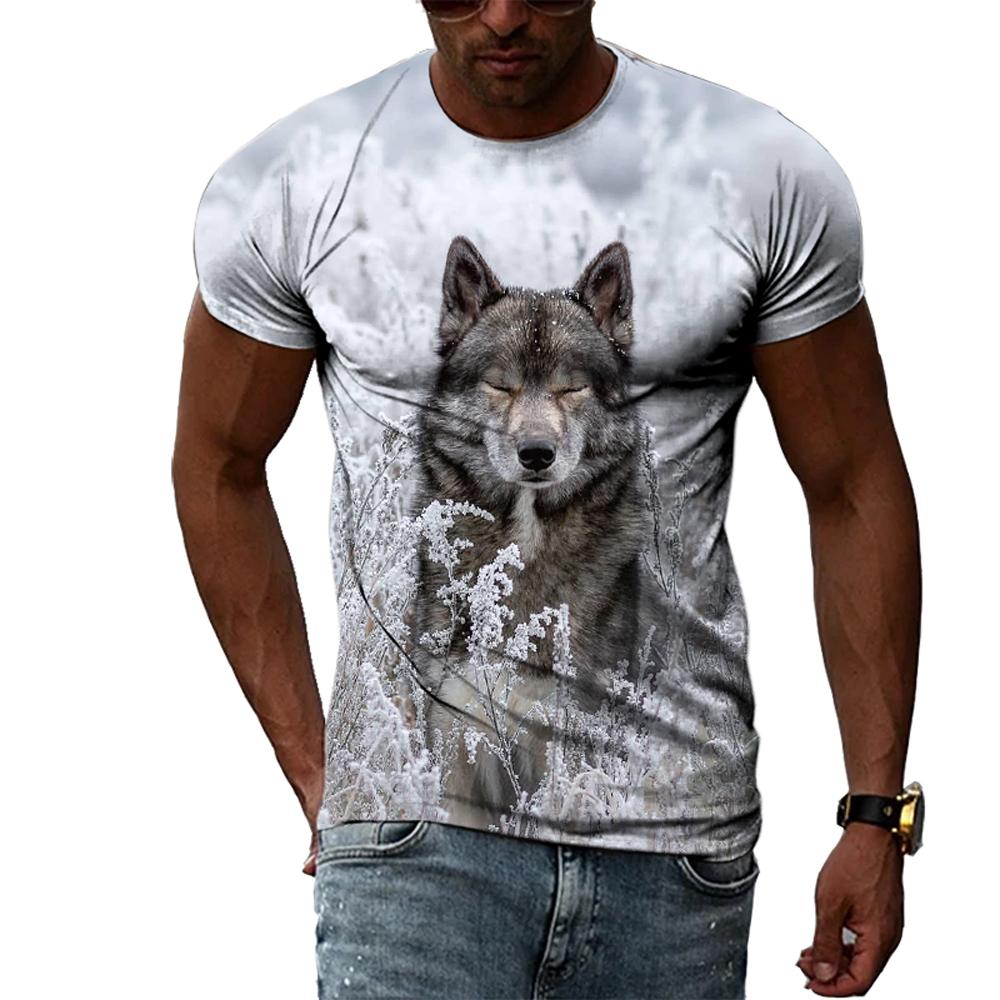 Summer Fashion Sell Like Hot Cakes Cool Style Wild Wolf Graphic T-Shirts Men’s 3D Personality  Harajuku Printed Short Sleeve Top