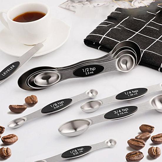 9 Stück/Set Messlöffel mit Skala Leicht zu reinigen Edelstahl Doppelkopf Messlöffel Set Küchenwerkzeuge