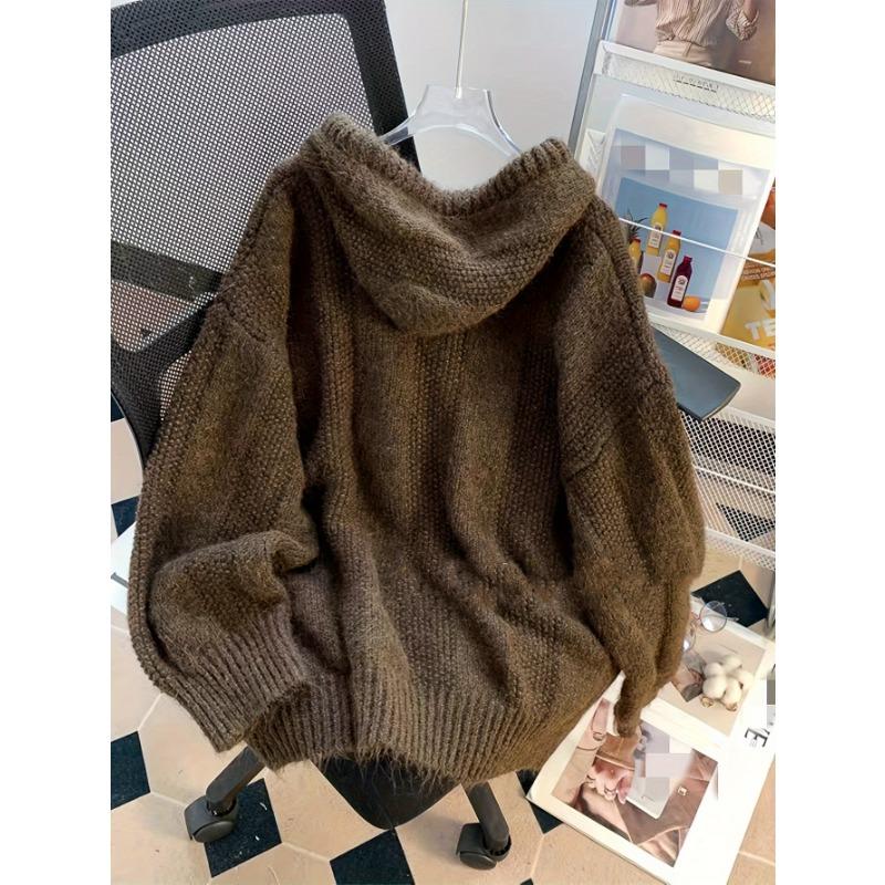 Korean Knitted Hooded Sweater Women Fall Winter Long Sleeved Warm Buttons Loose Pullover Solid Harajuku Lazy Sprots Sweatshirt