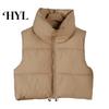 Cotton Waistcoat Winter Women Vest Coat Stand Collar Neck Protection Thickened Padded Zipper Closure Cold Weather Cardigan Sleeveless Solid