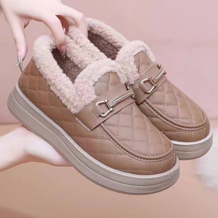 Soft Leather and Velvet Small Leather Shoes, New Winter Fluffy Shoes, Thick Heels and Thick Soles.