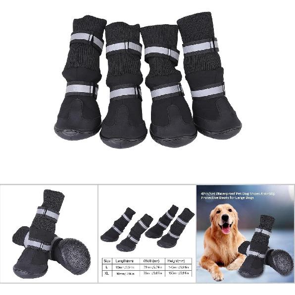 4pcs Set Reflective High Top Dog Boots for Large Dogs Anti Slip Design with Adjustable Closure for Walking In Rain or Snow (XL #02)