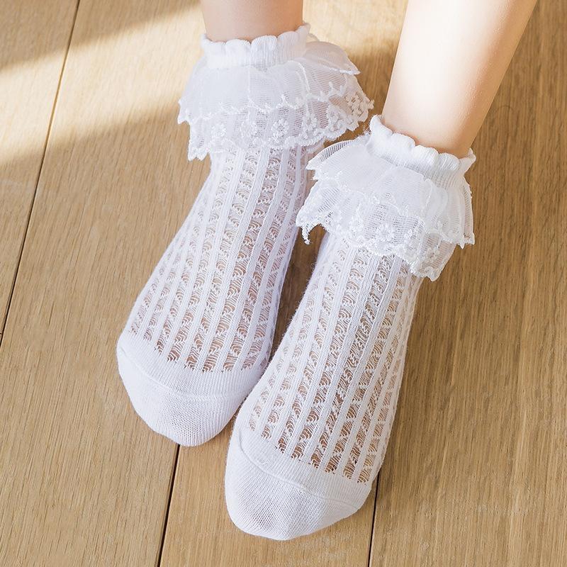 5Pairs/lot Kids Mesh Lace Socks For Girls Summer Cotton Children's Girl Princess Baby Middle Tube Sock Teenager Fashion Ruffled Sock