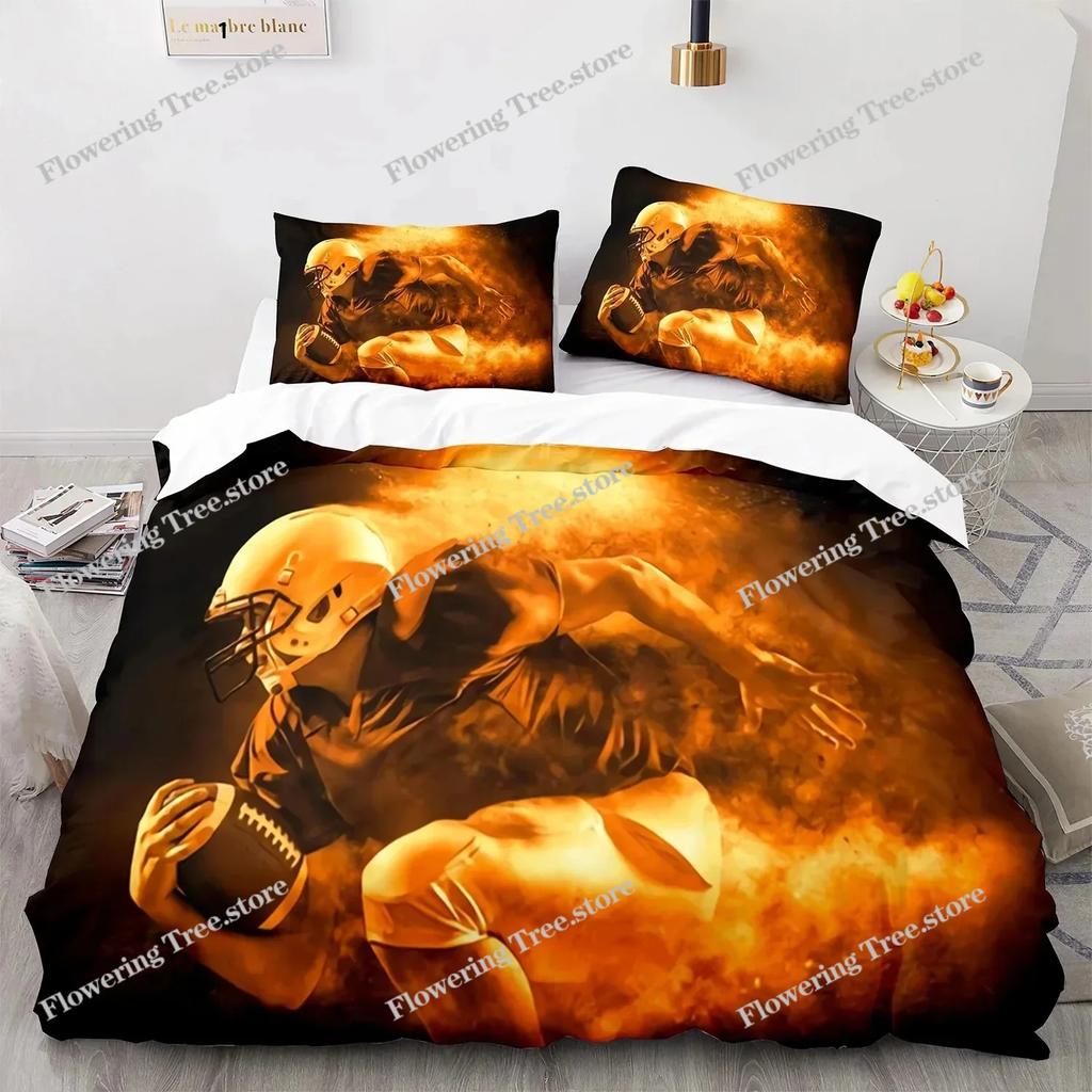 Football Duvet Cover For Boys Girls Burning Football Microfiber Sports Games Theme Soft King Size Quilt Cover