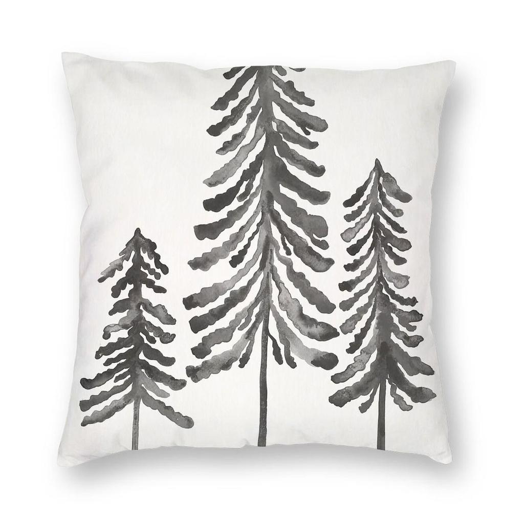 Pine Trees Black Ink Pillowcase Polyester Linen Velvet Creative Zip Decorative Room Cushion Cover X