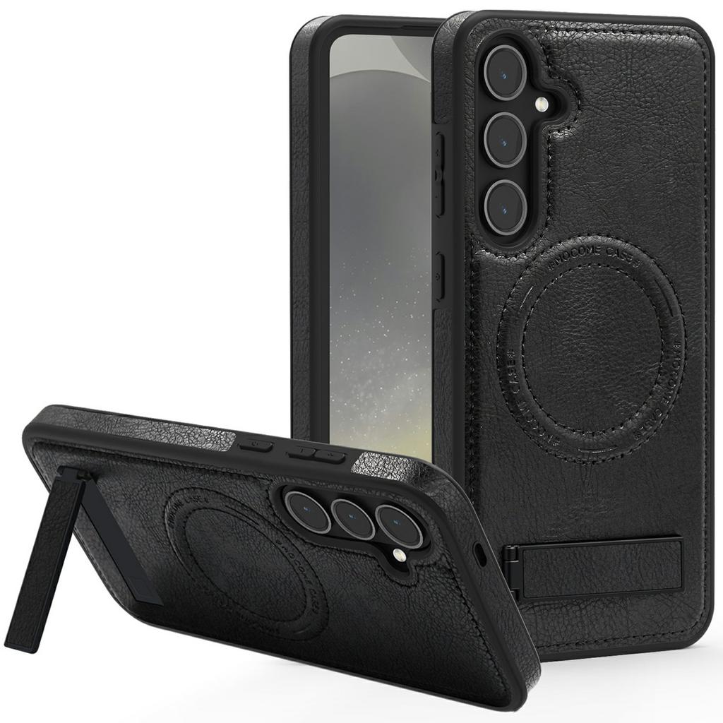 For Samsung Galaxy S25+ Case Compatible with MagSafe Kickstand Leather Phone Back Cover