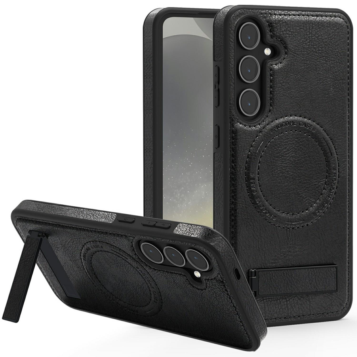 

For Samsung Galaxy S25+ Case Compatible with MagSafe Kickstand Leather Phone Back Cover Black