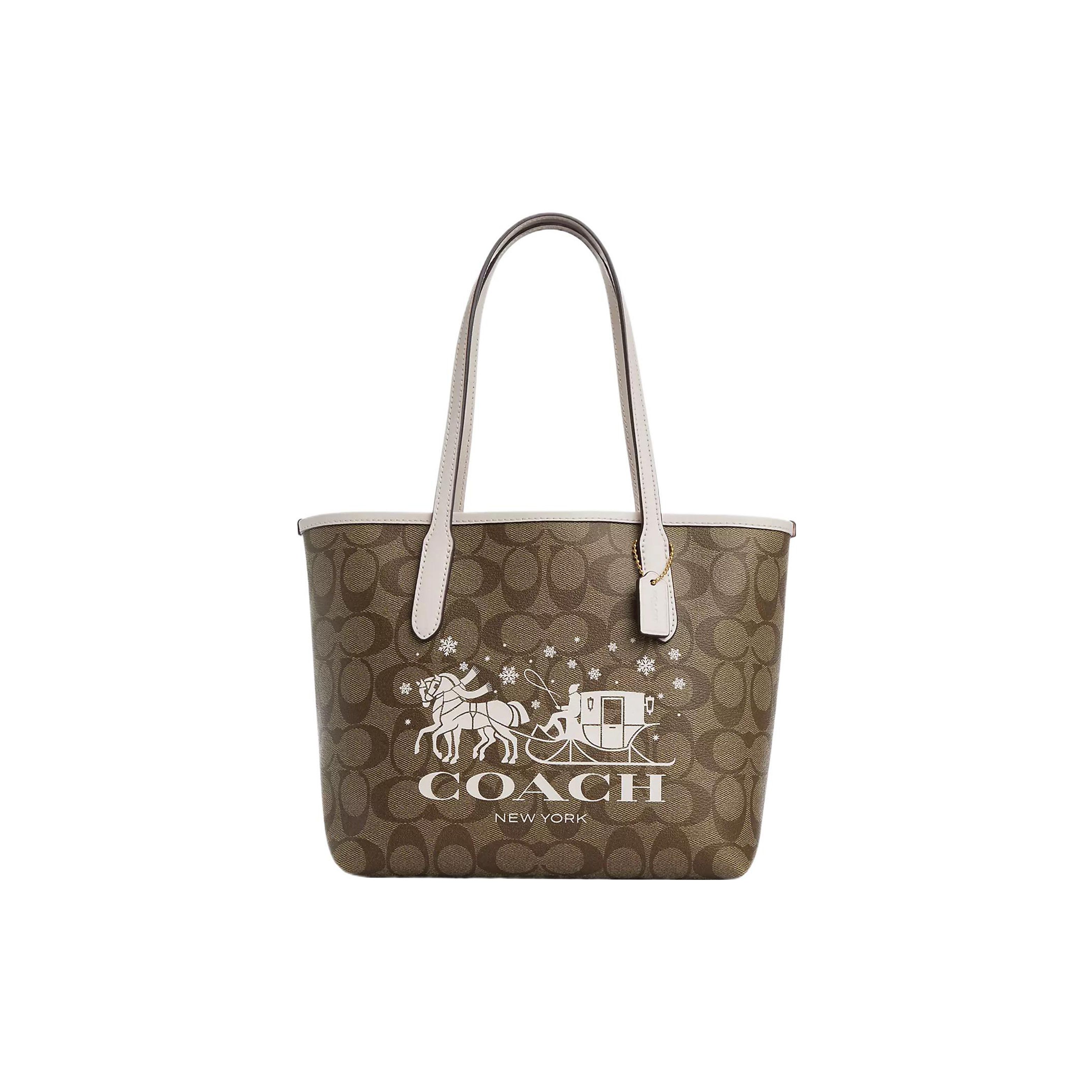 

Coach City 30 Logo Coated Canvas And Smooth Leather Tote Bag Women tote bags Khaki CM183-IMDJ8 Basic Set (Bag+Dust Bag)