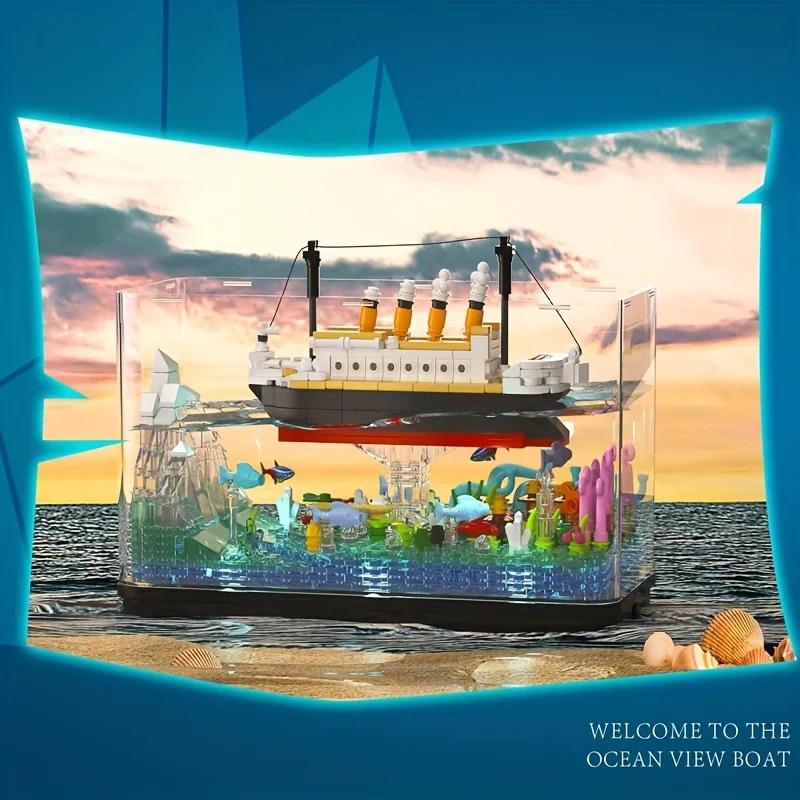 Ungiftig 579 Teile Aquarium Bausteine Kreativ Meeresblick Boot Eisberg Montage Modell Steine Mit Licht Kinderspielzeug Geschenke