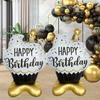 1pc Large Standing Black Golden Candle Cupcake-Shaped Aluminum Foil Balloon with Happy Birthday Letter Birthday Party Decoration
