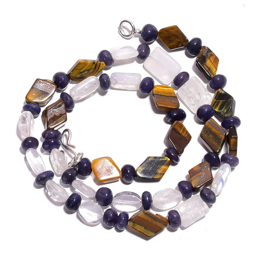 Natural Tiger Eye Crystal Iolite Gemstone Smooth Beads Necklace 17" UB-5018 UB-5018