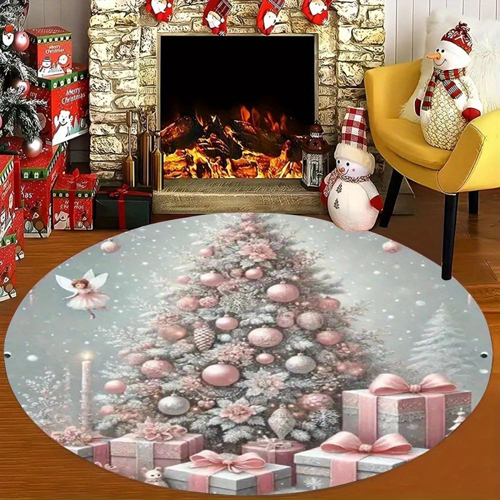 Christmas Round Rugs: Snowman, Santa,Tree & Gingerbread Delights for Festive Home Decor Room Floor Mats New Year Home Decoration