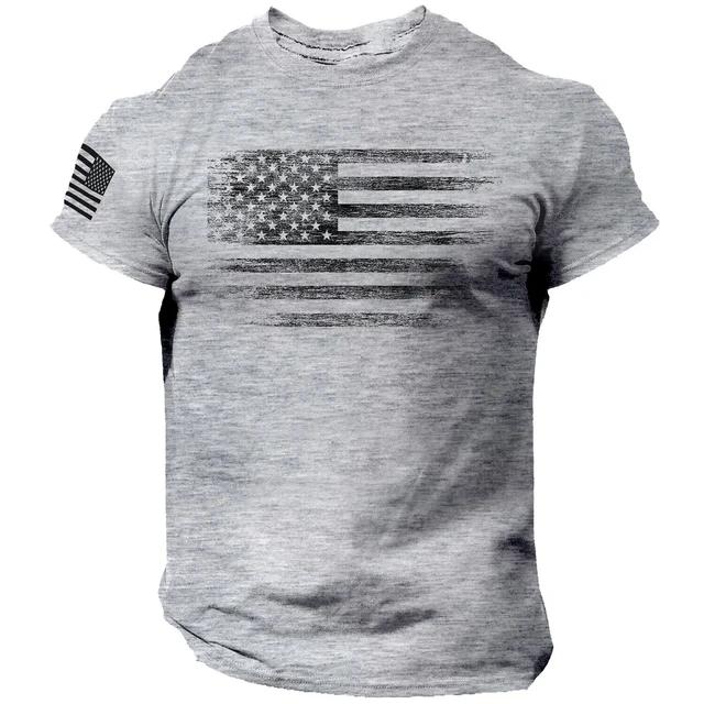 Gym T-shirts USA Flag Print Oversized T-shirts Men's Outdoor Cotton Tee Shirt Summer Casual Loose Short-sleeved Men's T-shirts