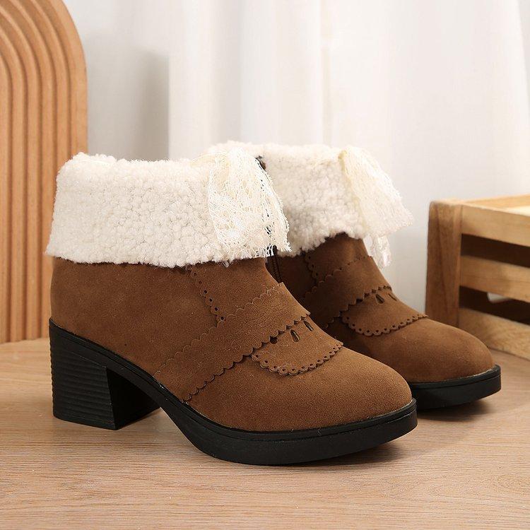 

Зимние новые женские ботинки на высоком каблуке с толстой подкладкой, большого размера, теплое махровое полотенце, короткие ботинки, хлопковые туфли для женщин 41