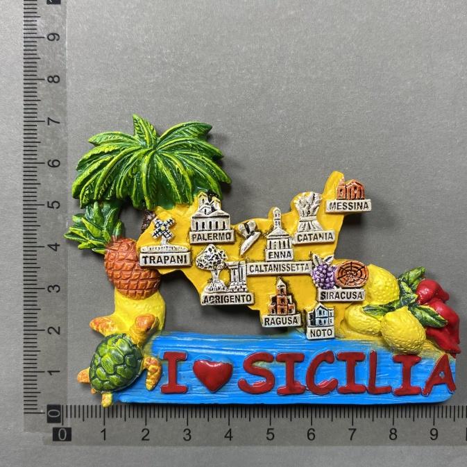Sicile, Italie Carte des arbres fruitiers Aimants de réfrigérateur Souvenir touristique Autocollants pour réfrigérateur Décoration de maison commémorative