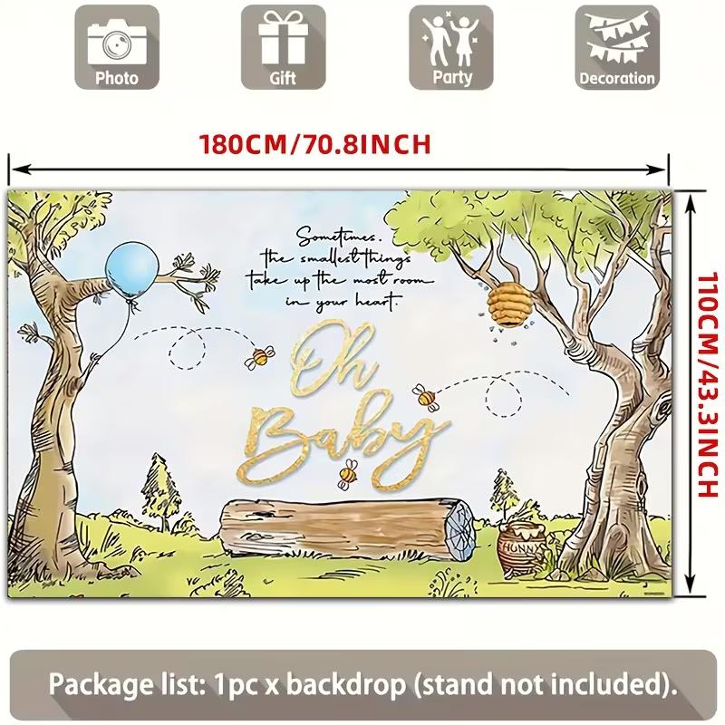 2D Vintage Pooh Oh Baby Backdrop Newborn Baby Shower Party Background