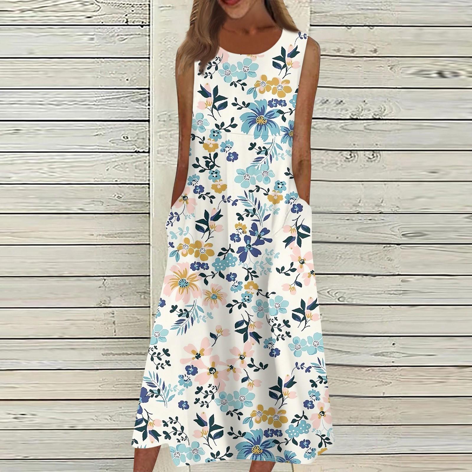 

Жен. Повседневные платья с принтом Круглый вырез Классический Классический На открытом воздухе Повседневные Без рукавов Свободные платья XXXL