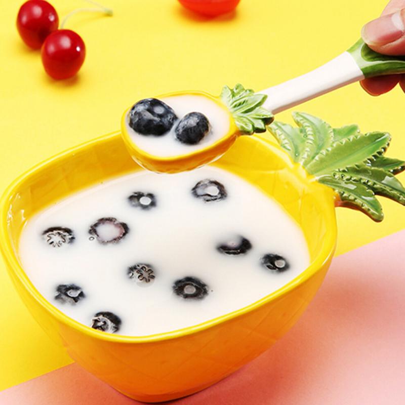 Pineapple Salad Bowl Ceramic Kid Rice Bowl With Spoon 300ml