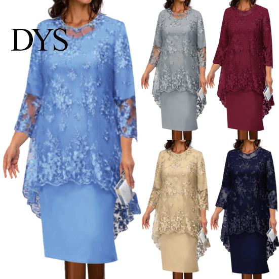 Midi-Kleid 1 Set Schal Blumenmuster Bestickte Spitze Elegant Bodycon Rundhalsausschnitt Wadenmitte Formell für Party Damen
