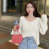 Autumn Mohair V-neck Sweater For Women Mohair Solid Color Casual Loose Soft Femme Tops Chic Hollow Out Pullovers
