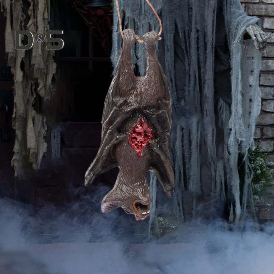 Halloween Pendant Realistic Creepy Hanging Rat Pig Head Spider Bat Decoration Haunted House Prop for Halloween Party