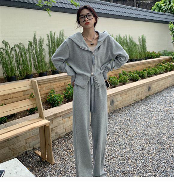 Trendy Korean-Style Slimming Women's Sport Suit: Stylish Spring/Autumn Hoodie & Casual Two-Piece Running Set