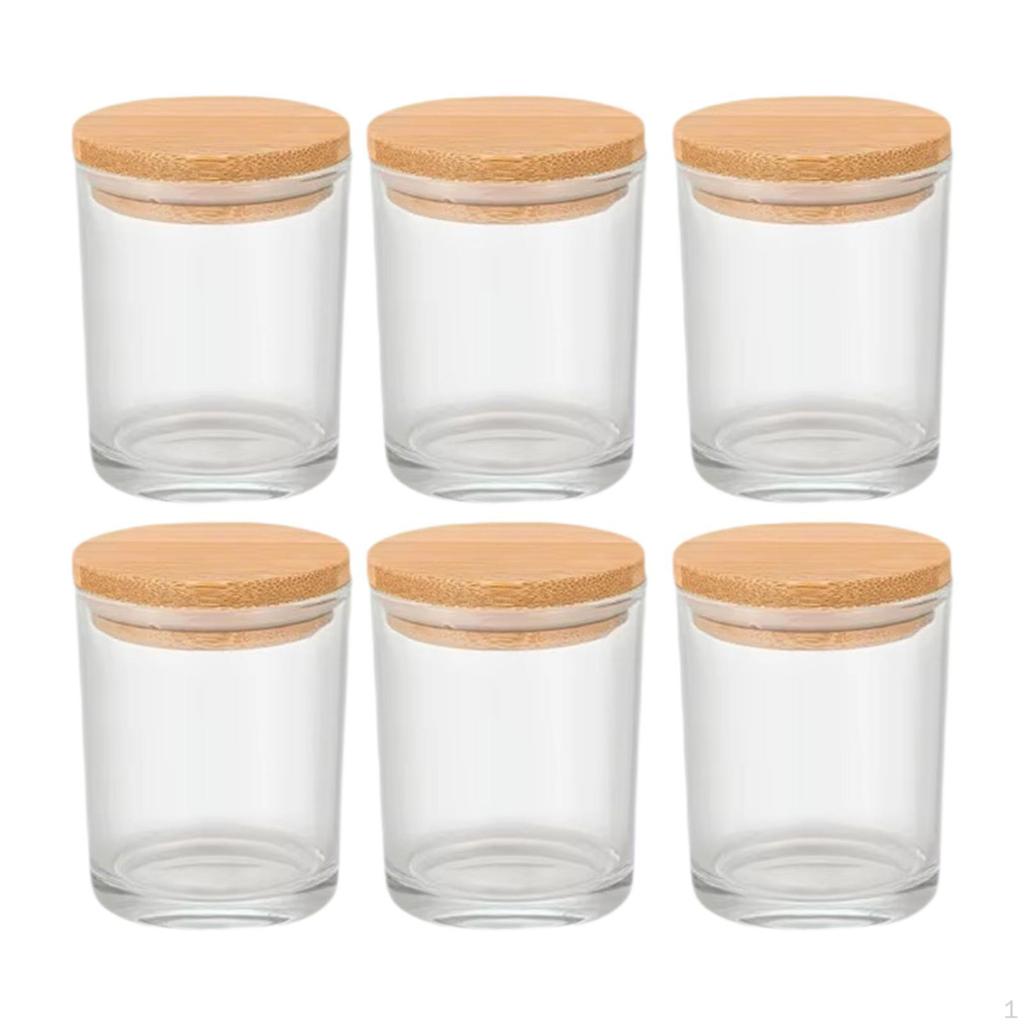 6 Pieces Glass Jar Empty Candle Jars Clear with Wood Lids Gift Thick